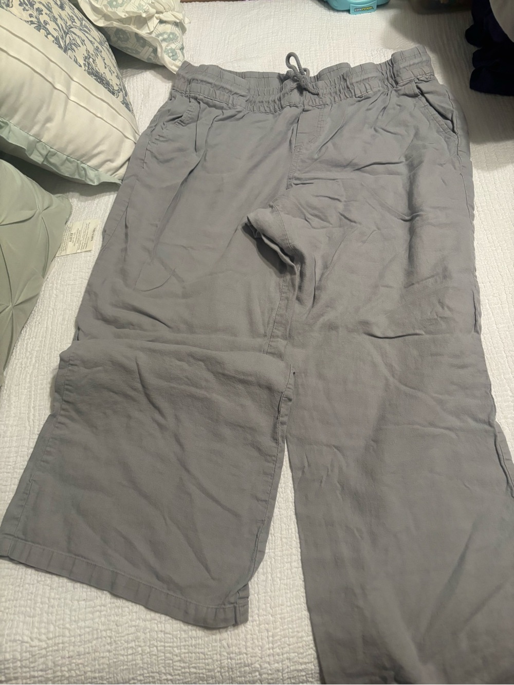 Light Gray Drawstring Linen Pants